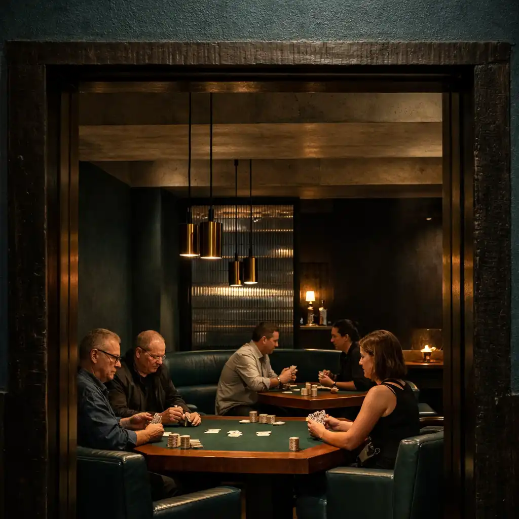 Guests seated face-to-face with real playing cards in the Card Lounge