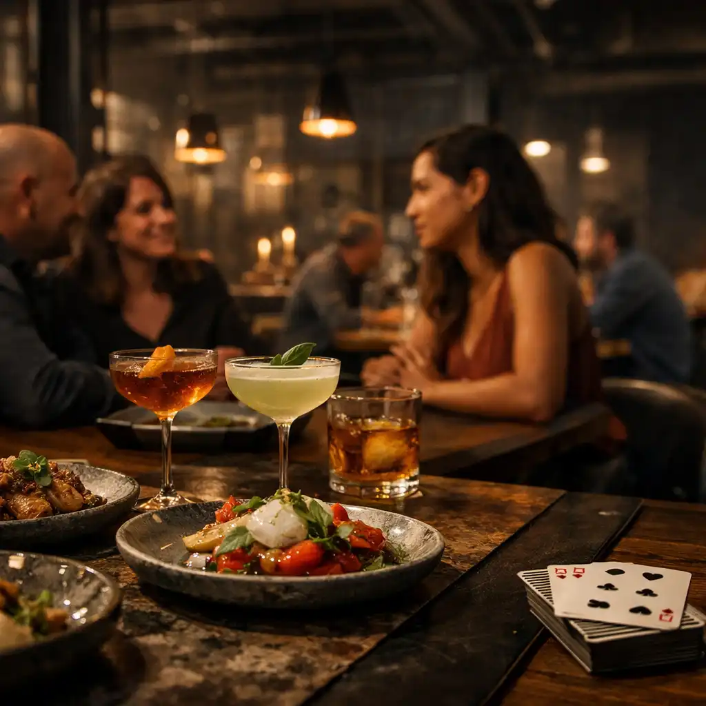 Contemporary Australian dining, cocktails and a subtle deck of physical cards in a Fitzroy warehouse restaurant.