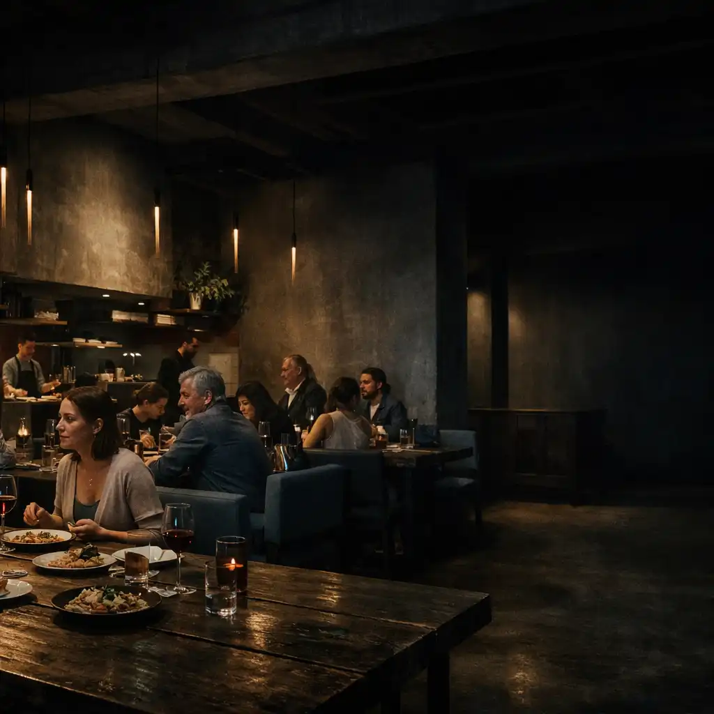 Guests sharing an evening meal in TheGalleryTable Dining Hall