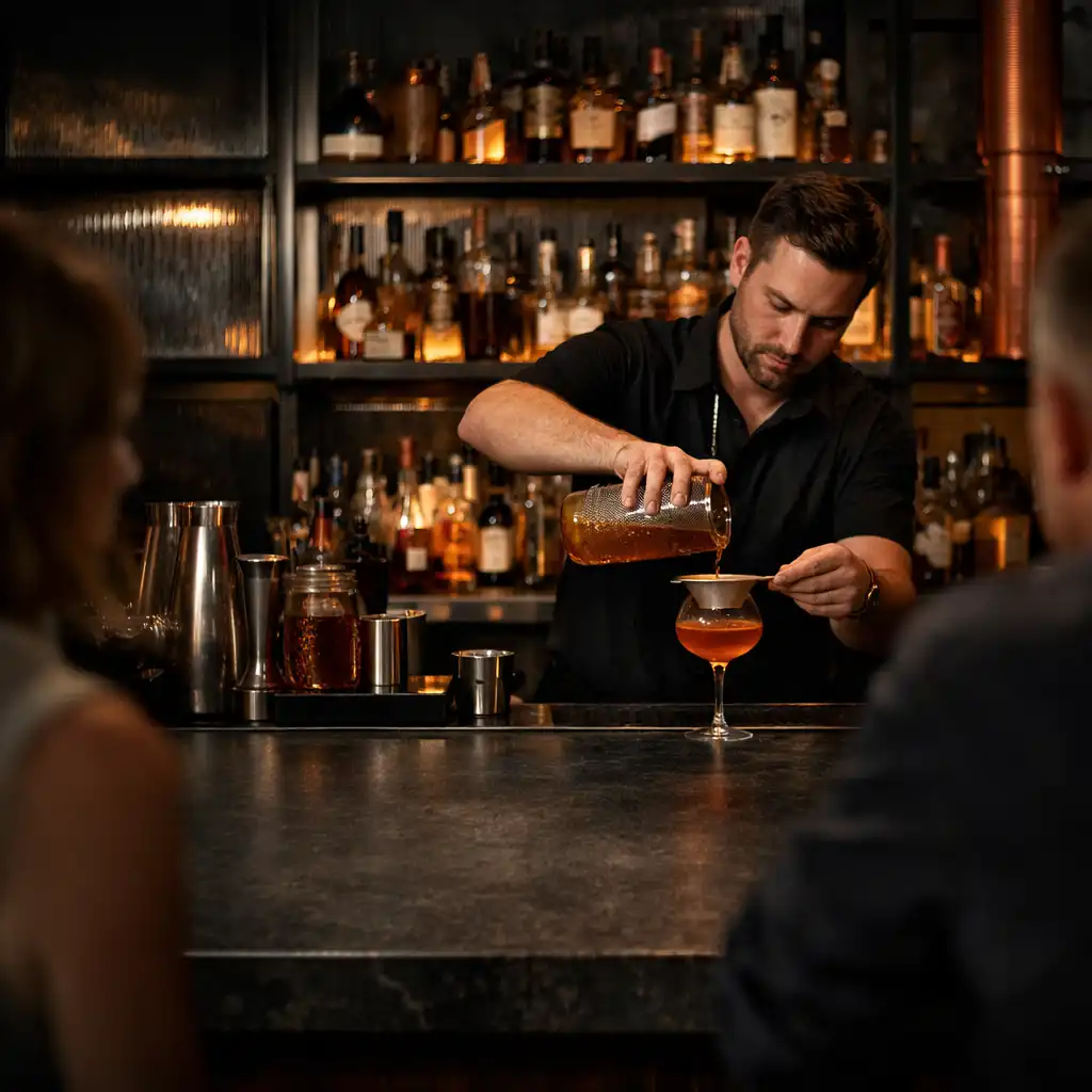 Bartender preparing a drink at TheGalleryTable Open Bar